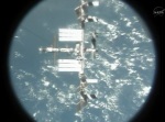 ISS při pohledu z raketoplánu při závěrečném obletu. Autor: TV NASA